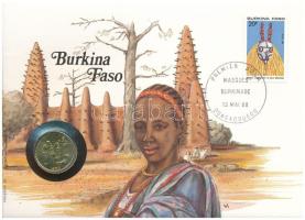 Közép-afrikai Államok 1989. 10Fr Al-bronz "Burkina Faso" felbélyegzett borítékban, bélyegzéssel, német nyelvű leírással T:UNC  Central African States 1989. 10 Francs Al-bronze in "Burkina Faso" envelope with stamp and cancellation, with German description C:UNC