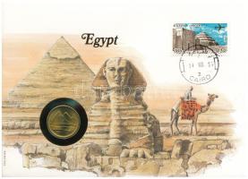 Egyiptom 1984. 5p felbélyegzett borítékban, bélyegzéssel, német nyelvű leírással T:UNC  Egypt 1984. 5 Piastres in envelope with stamp and cancellation, with German description C:UNC