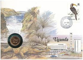 Uganda 1987. 1Sh felbélyegzett borítékban, bélyegzéssel, német nyelvű leírással T:UNC  Uganda 1987. 1 Shilling in envelope with stamp and cancellation, with German description C:UNC