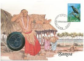 Szamoa 1988. 20s Cu-Ni felbélyegzett borítékban, bélyegzéssel, német nyelvű leírással T:UNC Samoa 1988. 20 Sene Cu-Ni in envelope with stamp, cancellation, and a description in german C:UNC