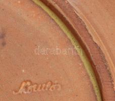 Komlós gyümölcsös tál, plasztikus gyümölcs díszítményekkel, sérüléssel, d: 27 cm