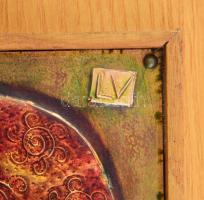 Lőrincz Vitus (1933-): Mária. Tűzzománc kép, jelzett, fa keretben, 24x15 cm