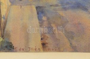 Edvi Illés Panni (1897-1978): Görbe utca. Akvarell, papír. Jelzett. Üvegezett fa keretben, 48x42 cm