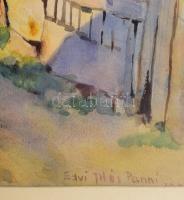 Edvi Illés Panni (1897-1978): Virágos utca. Akvarell, papír. Jelzett. Üvegezett fa keretben, 48x42 c...