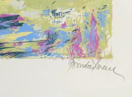 Bordás Ferenc (1911-1982): Csokor. Linómetszet, papír, jelzett Üvegezett fa keretben, 35x25 cm