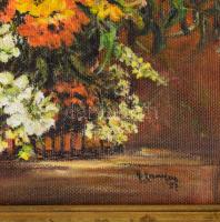 Azonosítatlan jelzéssel: Virág csendélet. Olaj., vászon, dekoratív fa keretben 14x29 cm