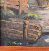 Olvashatatlan jelzéssel: Hátsó udvar, olaj, farost, jelzett 39x48 cm