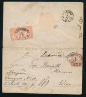 1871 5kr díjjegyes ajánlott levél, hátoldalon 2 x 5kr Kőnyomat bélyeggel (típus VI-V.) kiállítási minőségben KASSA / AJÁNLOTT - WIEN / Registered 5kr PS-cover with 2 x 5kr additional franking