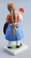 Herendi kislány kakassal. Jelzett, kézzel festett, hibátlan, m: 19 cm