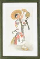 Urai Erika (1930) - Japán gyermek ünneplőben. Ceruza, papír, jelzett, üvegezett fa keretben 27x17 cm