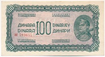 Jugoszlávia 1944. 100D T:F kis szakadás, egyébként erős papír Yugoslavia 1944. 100 Dinara C:F small tear, otherwise sturdy paper Krause P#53a