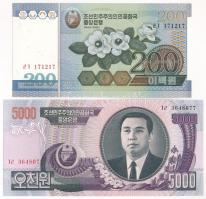 Észak-Korea 2005. 200W + 2006. 5000W T:UNC,AU North Korea 2005. 200 Won + 2006. 5000 Won C:UNC,AU