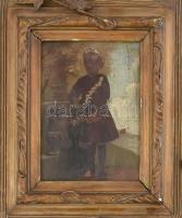 Jelzés nélkül: fiatal nemes. Olaj, fatábla, sérült. Dekoratív fa, gipsz és rézrátétes keretben