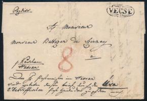 1837 Portós levél látványos császári vízjellel / Unpaid cover with watermark GOTT ERHALTE DEN KAISER VON ÖSTERREICH / 1814, VECSE + Kassa + Hatvan - Uzsa