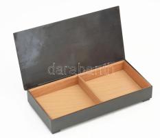 Iparművész fém doboz fa betéttel, 20x10 cm
