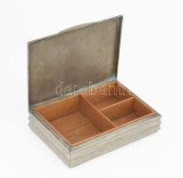 Retro fém iparművész doboz, fa betéttel, 14x20 cm