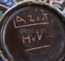 Lázi János (1912-1980): Hódmezővásárhelyi váza. Színes mázakkal festett kerámia, alján jelzett (Lázi...