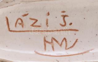 3 darab mázas kerámia könyv alakú feliratos butella, 2 darab Lázi János Hódmezővárhely + Kun Gazda K...