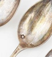 Ezüst (Ag) mokkás kanál készlet, 6 db, jelzett, dianás, h: 11 cm, össz 90 g + 1 db fém cukorfogó