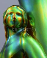 Zsolnay nőalakos eozin mázas váza. Jelzett, hibátlan 25 cm