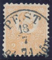 1871 Kőnyomat 2kr narancssárga, közel centrált / orange "PEST ..." (25.000)