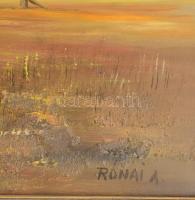 Rónai Antal (1926- ): Kerekes tanya. Olaj, farost, jelzett. Dekoratív fakeretben . 40x70 cm