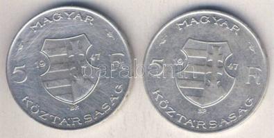 1947. 5Ft Ag "Kossuth" (2x) T:2/3,3