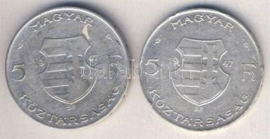 1947. 5Ft Ag "Kossuth" (2x) T:3 ph
