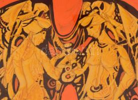 Xantus Gyula (1919-1993): Ünnep. Olaj, karton, üvegezett fakeretben, 30x43 cm