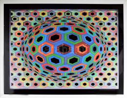 Victor Vasarely (1908-1997): Op-art kompozíció. Ofszetnyomat, papír, 43x62 cm