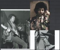 Jimi Hendrix (1942-1970) amerikai énekes, gitáros, zeneszerző - eltérő időben készült felvételek, 3 db modern nagyítás, jelzés nélkül, Pánczél György (1920-?) filmtörténész hagyatékából (film- és színházifotó gyűjteményéből), 21x15 cm és 10x15 cm