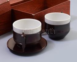 8 db iparművész mokkás csésze. Réz és porcelán betéttel, eredeti dobozában