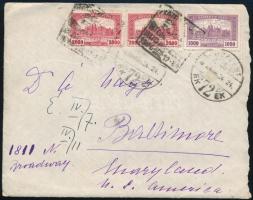 1924 Levél Parlament 1000K + 2 x 2000K bérmentesítéssel &quot;BUDAPEST&quot; - Baltimore, Maryland-be küldve