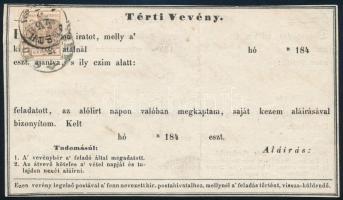 1856 Magyar-német nyelvű tértivevény 6kr bélyeggel / Hungarian-German retour recepisse with 6kr stamp "SZOMBATHELY" - "PESTH"