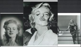 Marilyn Monroe (korábban Norma Jeane) (1926-1962) amerikai színésznő, fotómodell, énekes, 3 db eltérő időben készült felvétel modern nagyítása, Pánczél György (1920-?) filmtörténész hagyatékából (film- és színházifotó gyűjteményéből), jelzés nélkül, 21x15 cm és 15x10 cm