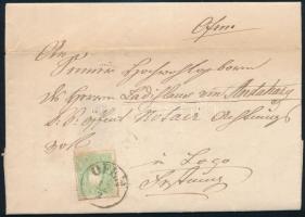 1861 3kr zöld II. típus helyi levélen teljes tartalommal, érkezési bélyegzéssel (120.000) / 3kr type II. green on local cover with full content "OFEN"