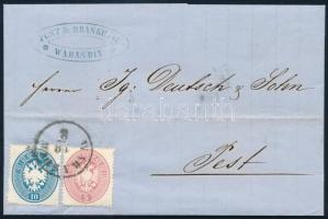 1864 5kr + 10kr 3. zónás levélen teljes tartalommal (27.500) / 5kr + 10kr on 3rd zone cover with full content "WARASDIN"