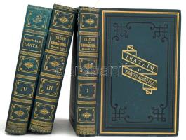 Kossuth Lajos: Irataim az emigráczióból. [A IV. kötettől: Kossuth Lajos iratai.] I., III., IV. köt. I.: Az 1859-ki olasz háború korszaka. III.: A remény és csapások kora. 1860-1862. IV.: Történelmi tanulmány. Politikai előzmények a magyar emigráczió olaszországi viszonyához. Sajtó alá rend.: Helfy Ignácz. Bp., 1880-1894, Athenaeum, 1 t.+ XXX+(2)+526+(2) p.; 743+(1) p.; XXI+(1)+552 p. Kiadói aranyozott, festett egészvászon sorozatkötés, Gottermayer-kötés, változó állapotban, az I. kötet borítóján kis sérülésekkel, a IV. kötet borítója kissé ázott/foltos, belül nagyrészt jó állapotban.