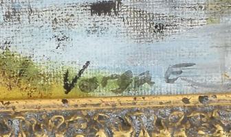 Varga E jelzéssel: Vízparti táj. Olaj, vászon. 30×40 cm. Dekoratív fakeretben