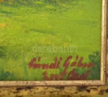 Váradi Gábor (1958-): Napfényes táj. Olaj, farost. Jelzett. 44×53 cm. Dekoratív, kissé kopott fakere...