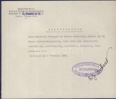 1920-1945 Hris György sportújságíró részére szóló magyar, francia, osztrák igazolások, tudósítói okm...