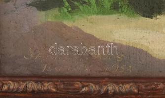 Sándor Lajos (XX. sz. közepe): Napfényes bujáki udvar, 1953. Olaj, farost. Jelezve balra lent. 24,5×...