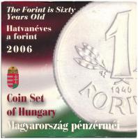 2006. 1Ft-100Ft (7xklf) forgalmi sor szettben + 1946. 1Ft Ag &quot;Hatvanéves a Forint&quot; utánveret proof kivitelben T:BU halvány patina, külső tok viseltes állapotban Adamo FO38.1