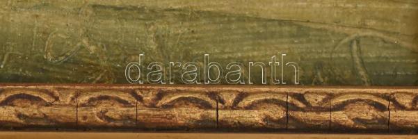 Gebauer jelzéssel: Lovas jelenet. Olaj, vászon, farostra kasírozva. 28×36 cm. Dekoratív fakeretben