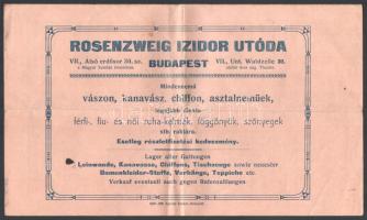1909 Bp., Rosenzweig Izidor Utóda fejléces számla, össz. 4 oldalas (ebből egy beírt oldal), 2f okmán...
