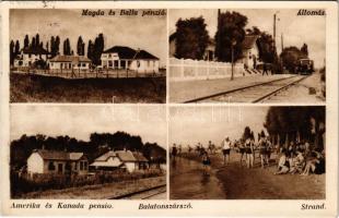 1934 Balatonszárszó, Magda és Balla penzió, vasútállomás, sínautóbusz, Amerika és Kanada penzió, strand