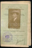 1926 Belgrád, Magyar Királyi Követség által kiállított, fényképes útlevél Bíró Márton lakatossegéd r...