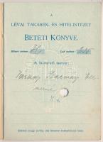 Budapest 1911. "Lévai Takarék-és Hitelintézet" betéti könyve, bejegyzésekkel, lyukasztássa...