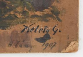 Keleti (Kelety) Gábor (1870-?): Nagybányai táj, 1907. Olaj, karton. Jelezve jobbra lent. Kissé sérül...