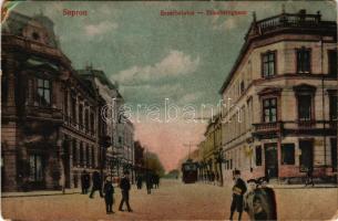 1922 Sopron, Erzsébet utca, villamos, Kargl Ferenc üzlete. Piri Dániel kiadása (b)